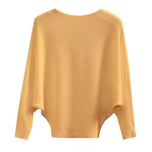 Ribbed‎ Boatneck Sweater w/ Batwing Sleeves, Yellow